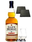 Glen Moray Chardonnay Single Malt Whisky 0,7 Liter + 2 Glencairn Glser + 2 Schieferuntersetzer quadratisch ca. 9,5 cm