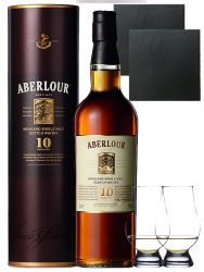 Aberlour 10 Jahre Single Malt Whisky 0,7 Liter + 2 Glencairn Glser + 2 Schieferuntersetzer quadratisch 9,5 cm