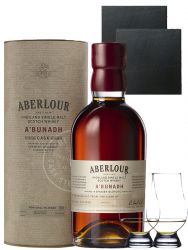 Aberlour a Bunadh Single Malt Whisky 0,7 Liter + 2 Glencairn Glser + 2 Schieferuntersetzer quadratisch 9,5 cm