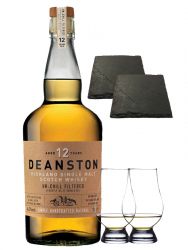 Deanston 12 Jahre Single Malt Whisky 0,7 Liter + 2 Glencairn Glser + 2 Schiefer Glasuntersetzer 9,5 cm