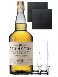 Deanston Virgian Oak Cask Single Malt Whisky 0,7 Liter + 2 Glencairn Glser und 2 Schiefer Glasuntersetzer 9,5 cm + Einwegpipette