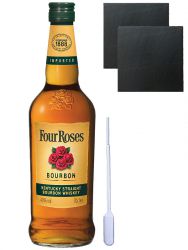 Four Roses Straight Bourbon 0,7 Liter + 2 Schieferuntersetzer 9,5 cm + Einwegpipette 1 Stück