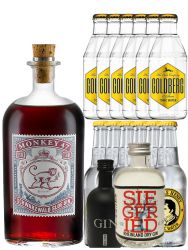 Gin-Set Monkey 47 SLOE GIN 0,5 Liter + Black Gin 5cl + Siegfried Dry Gin Deutschland 4cl + 6 x Thomas Henry Tonic 0,2 Liter, 6 x Goldberg Tonic 0,2 Liter