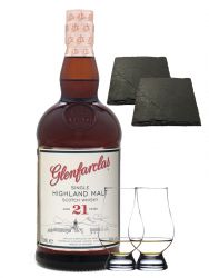 Glenfarclas 21 Jahre Whisky 0,7 Liter + 2 Glencairn Glser+ 2 Schieferuntersetzer quadratisch ca. 9,5 cm