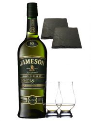 Jameson 18 Jahre Master Selection Limited Reserve 0,7 Liter + 2 Glencairn Glser + 2 Schiefer Glasuntersetzer 9,5 cm