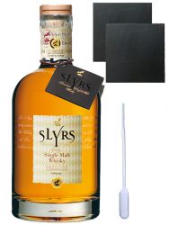 Slyrs Bavarian Whisky aktuelle Abfllung Deutschland 0,7 Liter + 2 Schieferuntersetzer 9,5 cm + Einwegpipette 1 Stck