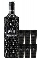 Three Sixty Black 42 Vodka 3,0 Liter + 6 Three Sixty BLACK Glser
