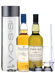 Whisky Probierset Talisker 10 Jahre 20 cl, Caol Ila 12 Jahre 20 cl, 500ml Voss Wasser Still, 2 Glencairn Glser + Einwegpipette