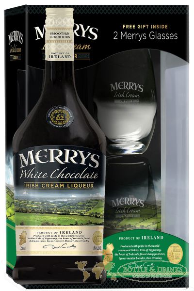 Merrys White Chocolate Irish Cream Likör in GP mit 2 Gläsern 0,7 Liter ...