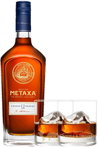 Metaxa 12* Sterne 12 Jahre alt in Geschenkverpackung mit 2 Gläsern 0,7  Liter - Bottle & Drinks - Whisky, Rum & Spirituosen Online Shop