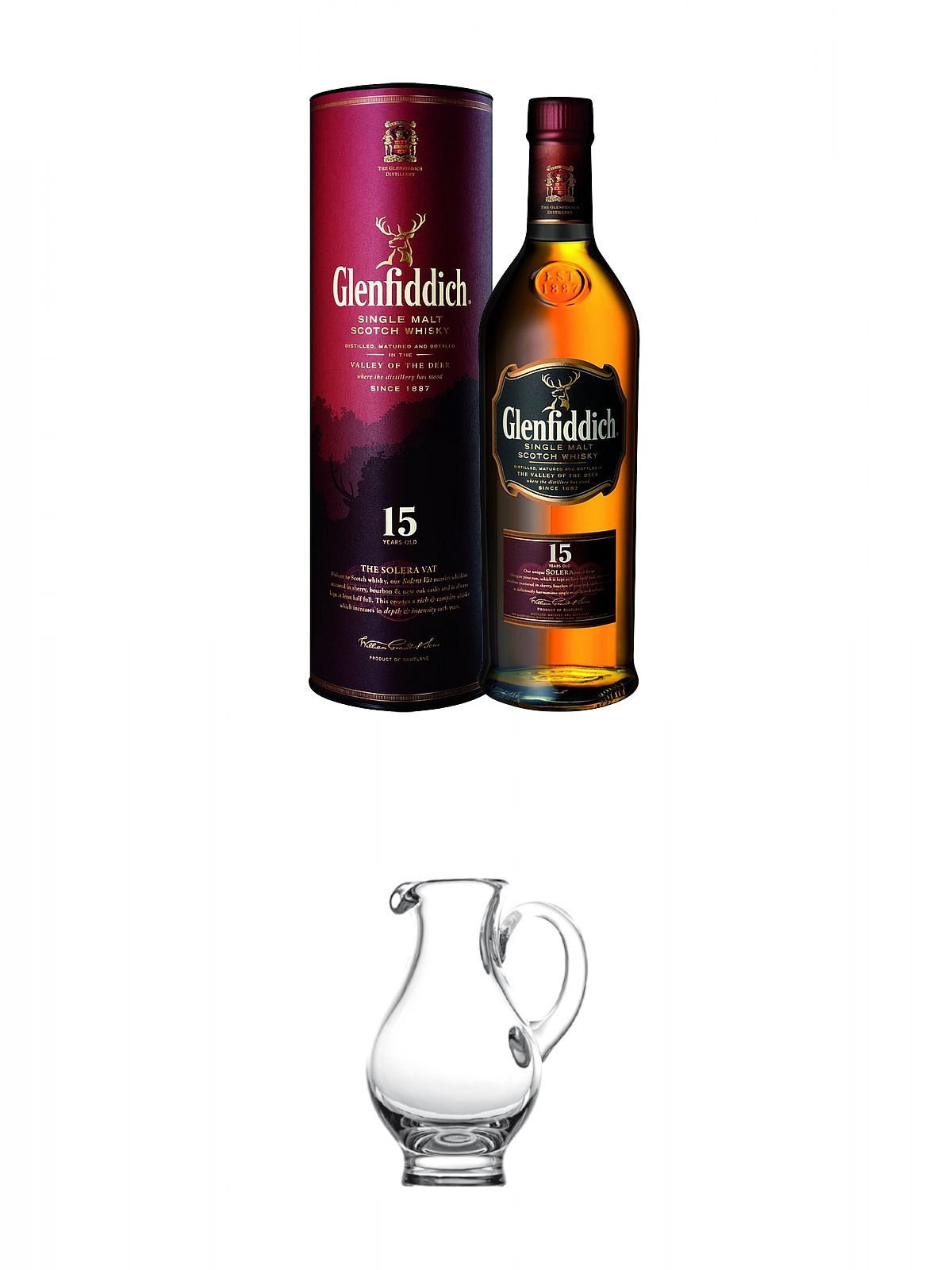 Glenfiddich 15 Jahre Single Malt Whisky 0,7 Liter + Wasserkrug Half Pint  Serie The Glencairn Glass Stölzle - Bottle & Drinks - Whisky, Rum &  Spirituosen Online Shop