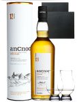 AnCnoc 12 Jahre Single Malt Whisky 0,7 Liter + 2 Glencairn Gläser + 2 Schieferuntersetzer 9,5 cm