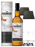 Ardmore Legacy Single Malt Whisky 0,7 Liter + 2 Glencairn Gläser + 2 Schieferuntersetzer quadratisch ca. 9,5 cm