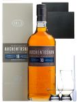 Auchentoshan 18 Jahre Single Malt Whisky 0,7 Liter + 2 Glencairn Gläser + 2 Schieferuntersetzer quadratisch 9,5 cm + Einwegpipette