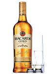 Bacardi Gold 3 Jahre Bahamas 1,0 Liter + 2 Glencairn Gläser + Einwegpipette 1 Stück