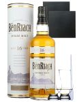 BenRiach 16 Jahre Single Malt Whisky 0,7 Liter + 2 Glencairn Gläser + 2 Schieferuntersetzer und Einwegpipette