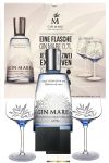 Gin Mare 0,7 Liter aus Spanien mit 2 Gläsern & 2 Schieferuntersetzern