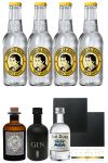 Gin Miniset Monkey 5 cl, The Duke 5cl, Black Gin 5cl, 4 x Tonic Water 0,2 Liter, 2 Schieferuntersetzer