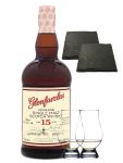 Glenfarclas 15 Jahre Malt Whisky 0,7 Liter + 2 Glencairn Gläser und 2 Schiefer Glasuntersetzer 9,5 cm