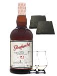 Glenfarclas 21 Jahre Whisky 0,7 Liter + 2 Glencairn Gläser+ 2 Schieferuntersetzer quadratisch ca. 9,5 cm