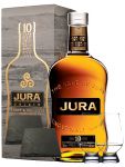 Isle of Jura 10 Jahre Single Malt Whisky 0,7 Liter + 2 Glencairn Gläser + 2 Schieferuntersetzer quadratisch ca. 9,5 cm