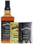 Jack Daniels Black Label No. 7 - 1,0 Liter + 300g JD`s HONEY Fudge & 300g JD`s Whisky Malt Fudge + 2 Glencairn Gläser und Einwegpipette