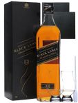 Johnnie Walker 12 Jahre Black Label 1,0 Liter + 2 Glencairn Gläser + 2 Schieferuntersetzer 9,5 cm + Einwegpipette 1 Stück
