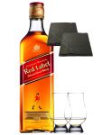 Johnnie Walker Red Label Blended Scotch Whisky 1,0 Liter + 2 Glencairn Gläser + 2 Schieferuntersetzer ca. 9,5 cm