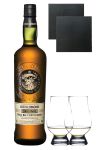 Loch Lomond Single Highland Malt Whisky (Blend) 0,7 Liter + 2 Glencairn Gläser + 2 Schieferuntersetzer quadratisch 9,5 cm