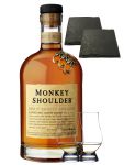 Monkey Shoulder Blended Malt Whisky 0,7 Liter + 2 Glencairn Gläser und 2 Schieferuntersetzer ca. 9,5 cm