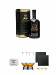 Bunnahabhain 18 Jahre Islay Single Malt Whisky 0,7 Liter + Edradour Malt Whisky Fudge 170 Gramm GP + The Glencairn Glass Whisky Glas Stölzle 2 Stück + Schiefer Glasuntersetzer eckig ca. 9,5 cm Ø 2 Stück
