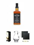 Jack Daniels Black Label No. 7 - 1,0 Liter + Glencairn Glas Twin Pack Whiskyglas Stölzle 2 Stück + Wasserkrug Half Pint Serie The Glencairn Glass Stölzle + Schiefer Glasuntersetzer eckig ca. 9,5 cm Ø 2 Stück