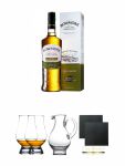 Bowmore Small Batch Single Malt Whisky 0,7 Liter + The Glencairn Glass Whisky Glas Stlzle 2 Stck + Wasserkrug Half Pint Serie The Glencairn Glass Stlzle + Schiefer Glasuntersetzer eckig ca. 9,5 cm  2 Stck