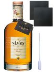 Slyrs Bavarian Whisky aktuelle Abfüllung Deutschland 0,7 Liter + 2 Schieferuntersetzer 9,5 cm + Einwegpipette 1 Stück